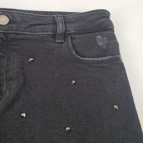 DL1961 Black Frayed Jeweled Denim Mini Skirt - Picture 4 of 8